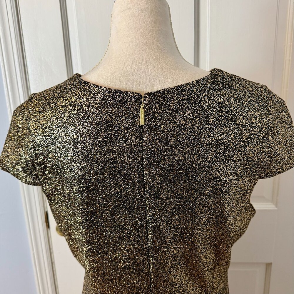 Michael Kors Metallic Black & Gold Flounce Hem Cap Sleeve Fit & Flare Dress, L - Picture 5 of 9